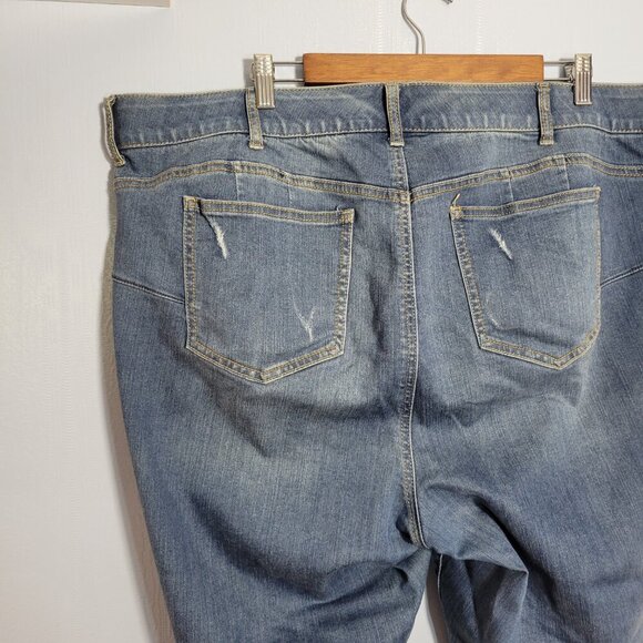 Torrid 24T Medium Wash Denim Blue Ripped Faded Distressed Stretch Skinny Jeans - Picture 6 of 10